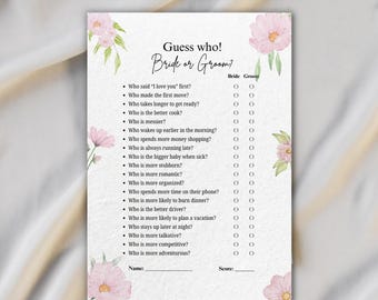 Floral Bride or Groom Guess Who Game, Bridal Shower Party Activity (Digital Download)