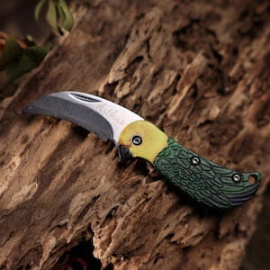 Navaja plegable mini personalizada con grabado de loro, de acero inoxidable, con nombre personalizado, regalo para hombres y mujeres, linda navaja EDC con llavero.