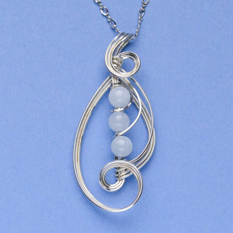 Aquamarine Bead Wire Sculpted Pendant in Argentium Silver