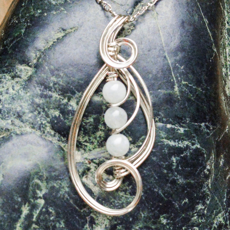 Aquamarine Bead Wire Sculpted Pendant in Argentium Silver
