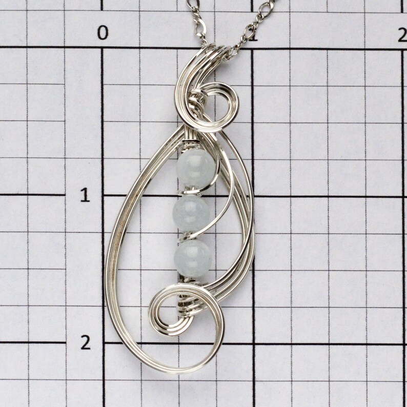 Aquamarine Bead Wire Sculpted Pendant in Argentium Silver