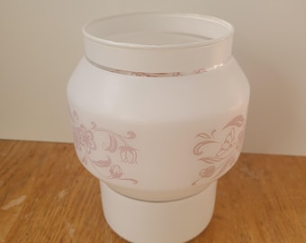 Pantalla de lámpara vintage retro de cristal opalino / mediados de siglo / Diseño floral rosa