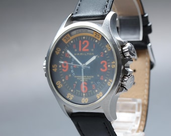 Exc+5 Papierowy zegarek vintage Hamilton Khaki Air Race H776650 42 mm Czarna tarcza AT męski