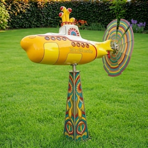 Beatles Yellow Submarine wind spinner buitentuin decor grote kleurrijke metalen windmolen kinetische tuin kunst gazon ornament terras decor cadeau