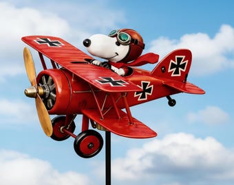 Molinillo de viento vintage con forma de avión para jardín, molino de viento metálico con forma de biplano, adorno de jardín para exteriores con diseño de as de la aviación, adorno rústico para el césped, estaca cinética para jardín.