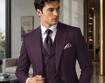 Herren Lila Dreiteiler, Slim Fit Hochzeits- und Businessanzug
