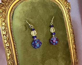 DnD dice earrings with Swarovski crystals and sterling silver findings