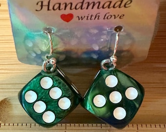 Green sparkle dice earrings