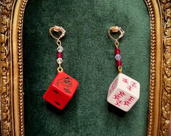 Mista J HQ Dice Earrings, Swarovski  Crystals, Comic Book Style