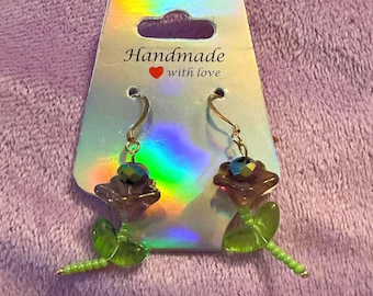 Purple Tulip Earrings with Czech Glass Beads – Handmade Floral Jewelry