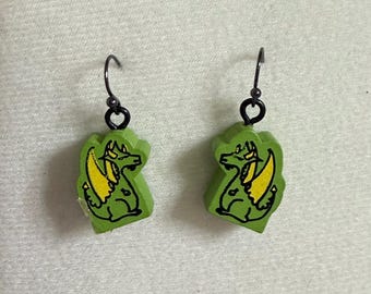 Wooden dragon earrings