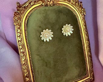 Faux Pearl Daisy Earrings with stainless steel posts