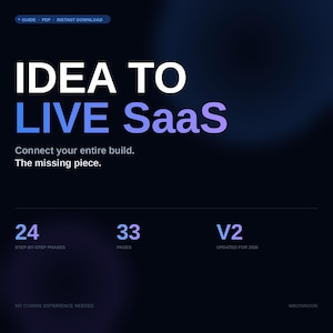SaaS-byggplan, steg-för-steg-guide för att lansera din app, 24 faser från idé till verklig produkt, digital nedladdning i PDF-format, ingen kodning behövs