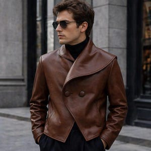 90s Leather Peacoat - Etsy