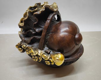 Bronze Cabbage Statue - "Bring In Wealth" - Feng Shui Money Toad & Qiuniu Decor - Auspicious Home Gift
