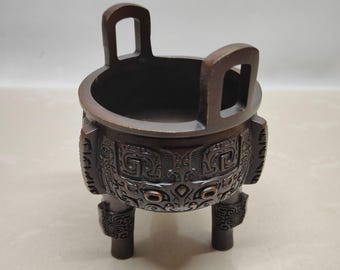 Vintage Bronze Incense Burner with Gilt Lion & Dragon Details – Chinese Traditional Censer