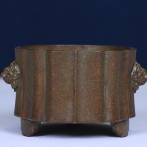 Vintage Chinese Bronze Incense Burner – Bamboo Brush Pot, Beast Head Handles, Feng Shui