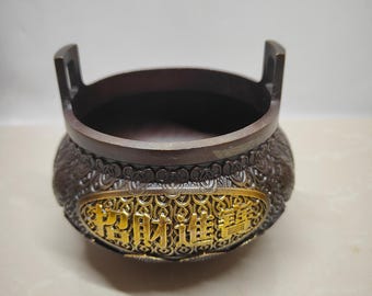 Vintage  Bronze Incense Burner - Feng Shui Wealth Attractor - Traditional Tripod Joss Stick Holder