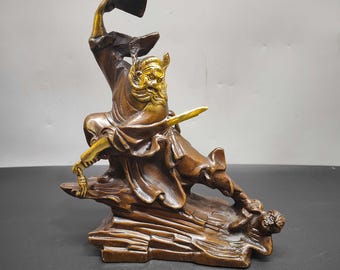 Bronze Zhong Kui Statue – Demon Queller, Sword, Fan, Feng Shui Protection Figurine