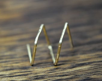 Square Double Piercing - 14k gold filled, solid sterling silver, double spiral,hammered gold earrings,minimalist earrings,two hole earring