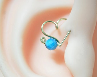 Herz Daith Hoop/Blue Apatit - 14k Gelbgold filled, Knorpel Herz Hoop, Daith Herz Hoop, kleines Herz, massives Sterling Silber