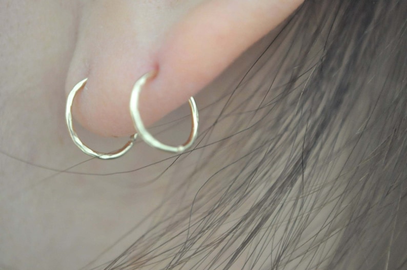 Hammered Gold Filled Cartilage Hoop, tiny hoop earring, septum ring, tragus hoop, helix piercing, daith hoop, cartilage piercing,silver,gold image 8