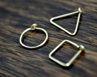 Geometric Figure Hoop Earrings - 14k gold filled, sterling silver, rose gold filled, triangle square circle, simple hoop earrings