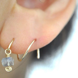 Spiral / labradorite / 14k gold filled / double hole earrings / double hoop earrings / double piercing