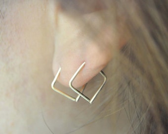 Small Square Open Hoop Earrings - 14k gold filled, solid sterling silver, rose gold filled, cartilage square hoop, daith square hoop