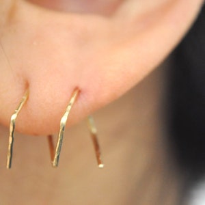 Square Spiral - 14k gold filled, solid sterling silver, rose gold filled, double piercing, double spiral earring, hammered gold earrings