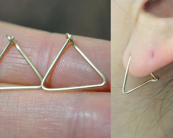 Small Triangle Earrings, 14k gold filled, gold triangle earrings, simple gold earrings, small earrings, casual earrings, tiny hoop earrings