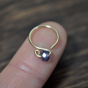 Natural Iolite Gold Cartilage Earring, cartilage hoop, tragus piercing, double piercing, cartilage piercing, gold, rose gold, silver
