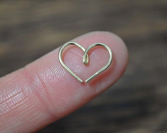 Small Gold Heart Cartilage Hoop, heart piercing, tiny hoop, daith, body jewelry, helix, tiny heart piercing, heart hoop, rose gold