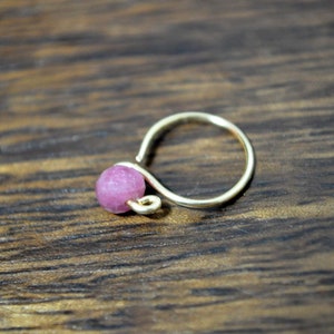 Pink Tourmaline Cartilage Hoop Earring, cartilage helix, daith, cartilage ring, cartilage piercing, tiny gold hoop earring, rose gold ring