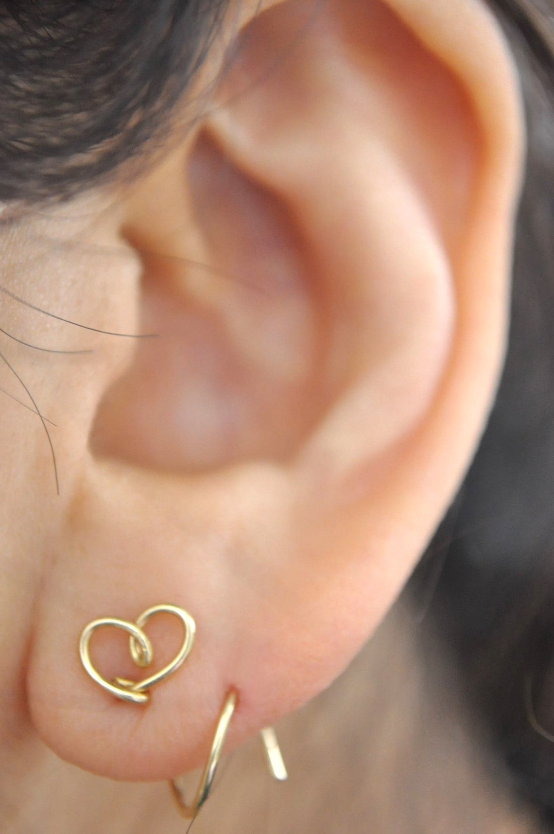 Single Heart Spiral two hole earrings double piercing two Etsy