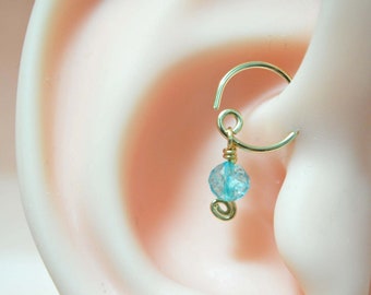 Natural Blue Topaz Daith Piercing, 14k gold filled, 20gage, Tragus Piercing, Knorpel Hoop, Helix Piercing, kleine Hoop Ohrringe, Hahn Ohr