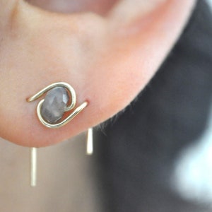 Evil Eye / Labradorite - flash labradorite, 14k gold filled, solid sterling silver, rose gold filled, double piercing, two hole piercing