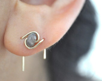 Evil Eye / Labradorite - flash labradorite, 14k gold filled, solid sterling silver, rose gold filled, double piercing, two hole piercing