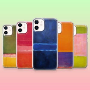 May include: Five smartphone cases arranged in a row, each featuring a distinct abstract color-blocked design. The cases display horizontal bands of various colors including olive green, yellow, red, orange, deep blue, purple, and light pink.