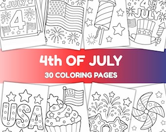 Pacchetto di pagine da colorare per il 4 luglio per bambini, 30 fogli patriottici stampabili, pacchetto di attività per il Giorno dell'Indipendenza, download immediato in PDF.