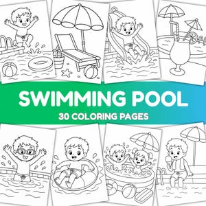 Pool Party Coloring Pages for Kids | Summer Coloring Book Printable PDF | 30 Easy Preschool & Toddler Coloring Sheets | Instant Download