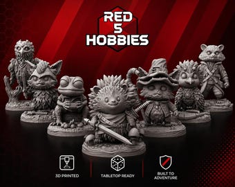 Miniature Adventure Forest Animal Figures Set, Whimsical 3D Printed Characters for Tabletop Gaming