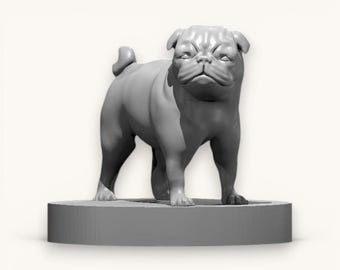 Pug Miniature Figurine, Unpainted Resin Dog Model for Tabletop Gaming