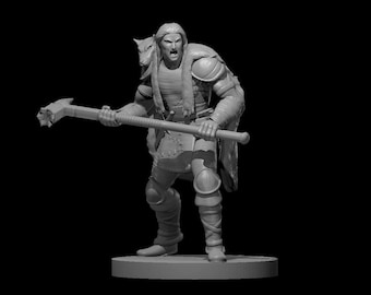 Dnd Miniature Male Barbarian Warrior, Detailed 3D Printed Figure