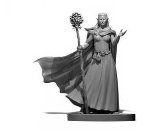 Elf Druid Miniature for DnD, Unpainted Fantasy Model with Nature Theme