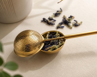 Colador de té de mango largo – Infusor dorado o plateado para té de hojas sueltas
