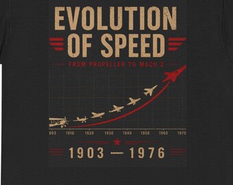 Maglietta vintage Concorde Evolution of Speed, maglietta con grafica aeronautica, maglietta con aereo supersonico, regalo per piloti, design retrò con aereo