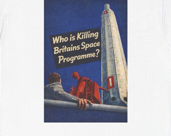 T-shirt vintage con razzo spaziale – Maglietta grafica retrò del Programma spaziale britannico – Maglietta in stile poster aeronautico anni '60