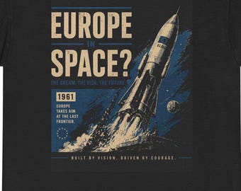 Maglietta "L'Europa nello spazio 1961" - Maglietta vintage della corsa allo spazio / Maglietta retrò con razzo / Stile poster fantascientifico / Regalo per ingegneri