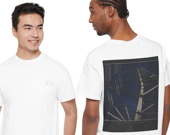 Static Fields™ 009 Looking Up Pylon T-Shirt | Industrial Landscape Graphic Tee Electricity Transmission Tower Modern Engineering